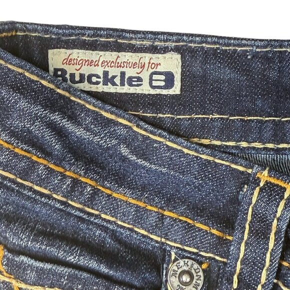 Mek Denim Jeans Womens Sz 26/32 Clayton Slim Boot Low-Rise Embroidered Flap - Picture 13 of 16